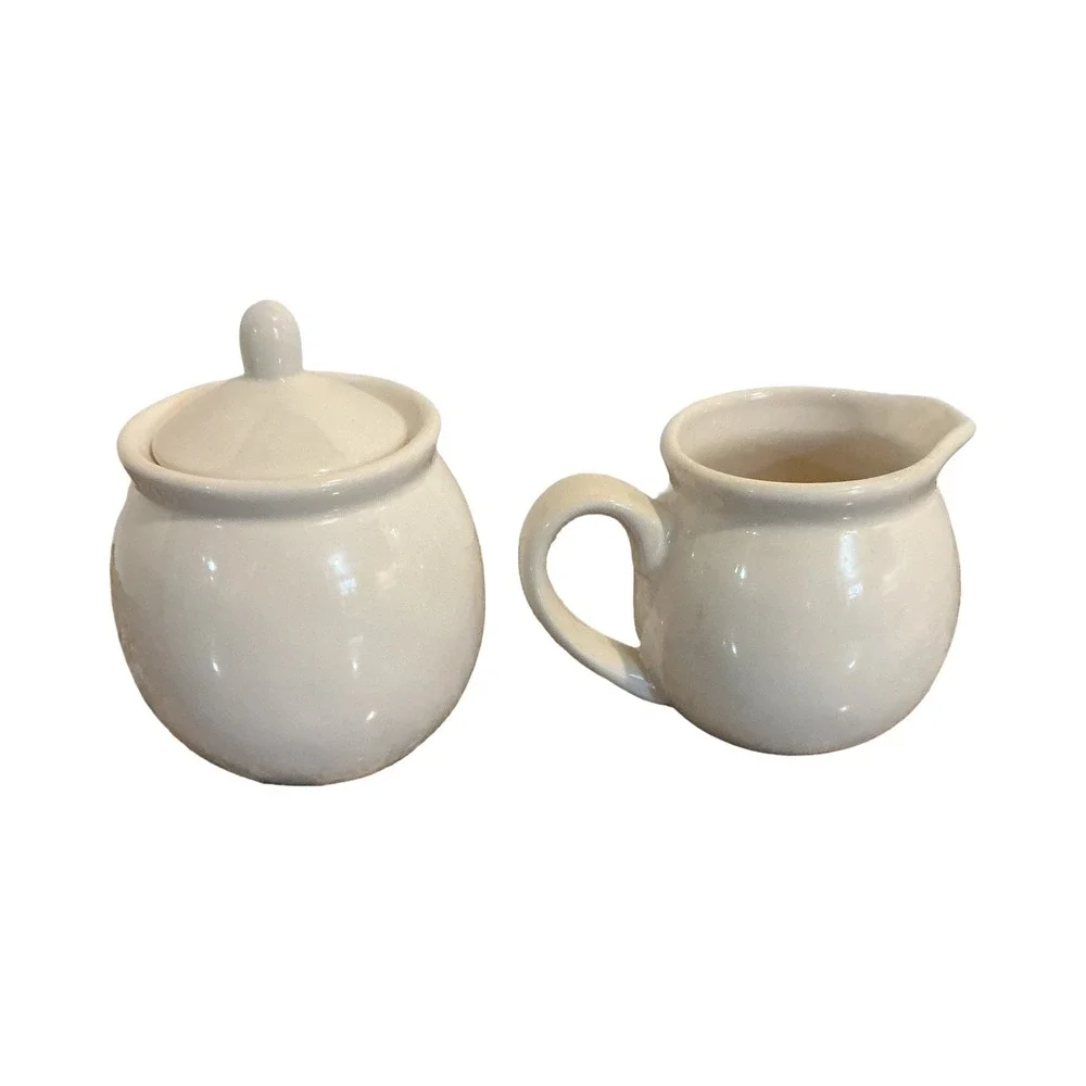 Rae‎ Dunn JOY Sugar Bowl and WISH Creamer Set Ivory Ceramic Farmhouse Decor